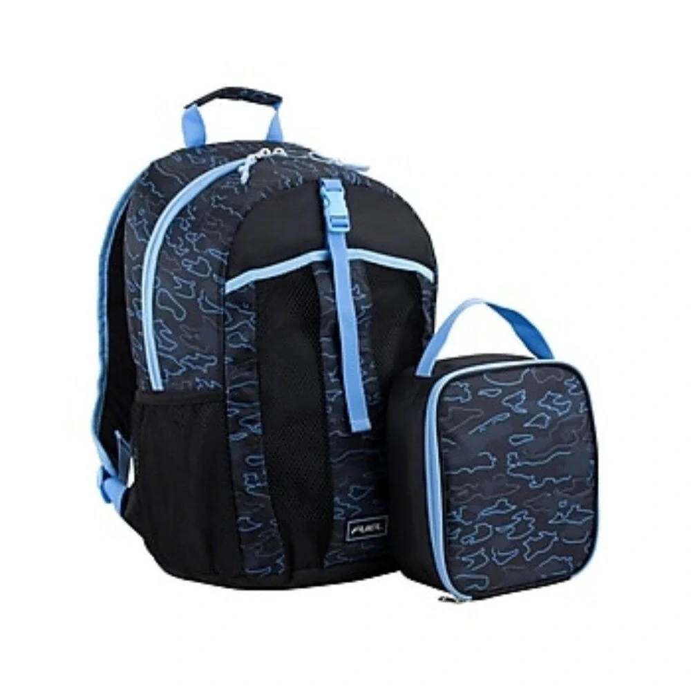 NWT Kids Backpack & Lunch Bag Set‎ Blue Black Camo School Travel Bookbag